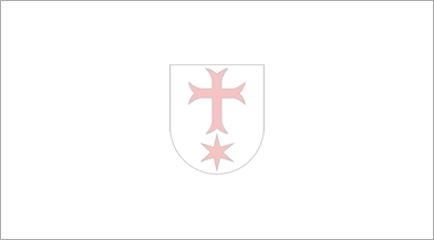 Herb Gminy Siechnice. Czerwony krzyz i gwiazda na białym tle
